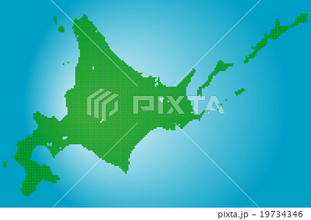 北海道地図 ドット グリーン 背景 ブルーのイラスト素材