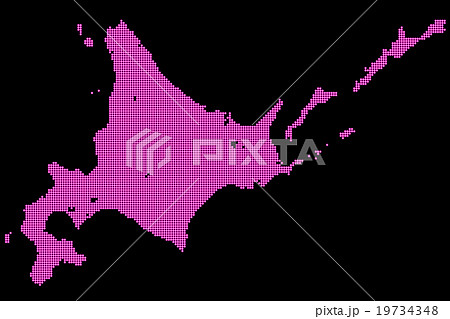 北海道地図 ドット ピンク 背景 ブラックのイラスト素材