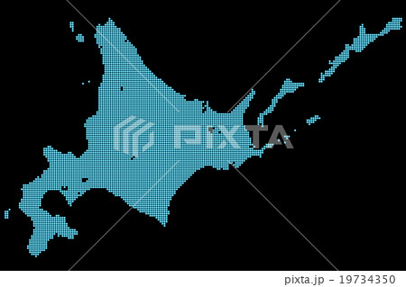 北海道地図 ドット ブルー 背景 ブラックのイラスト素材