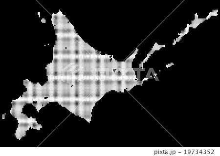 北海道地図 　ドット 　ホワイト　背景　ブラック 19734352