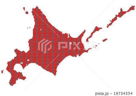 北海道地図　 ドット　 レッド 19734354