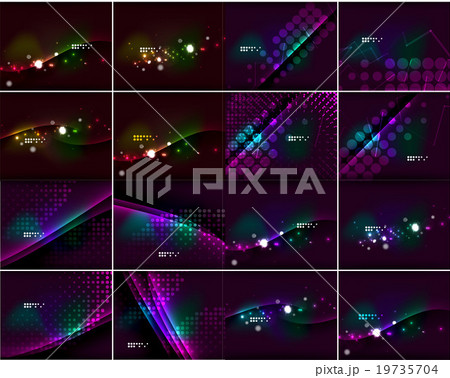Set of glowing lines in dark space with sparkling 19735704