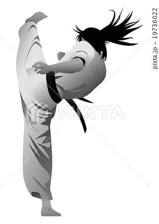 女性空手の上段蹴り モノクロ のイラスト素材 19736022 Pixta