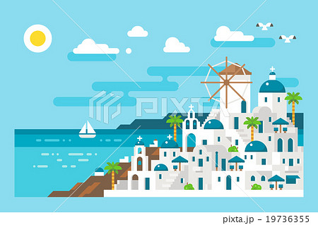 Flat design santorini cityscape view Flat design santorini cityscape view 19736355