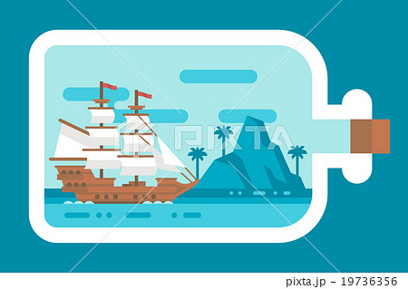 Flat design ship in a bottle 19736356