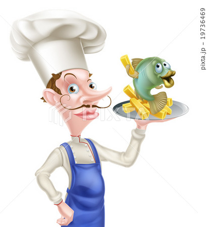 Cartoon Fish and Chips Chef 19736469