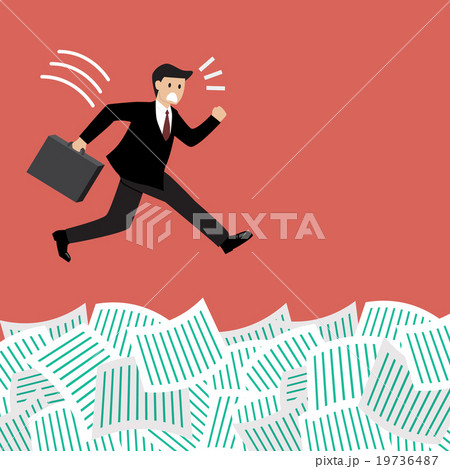 Businessman jump into a lot of documents 19736487