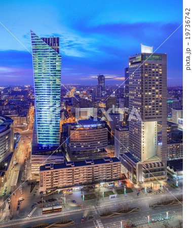 Panorama of modern Warsaw by night 19736742