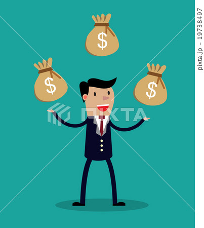 Cartoon businessman juggling three sacks Cartoon businessman juggling three sacks 19738497