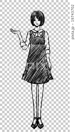 女性 白黒 紹介 困り顔のイラスト素材