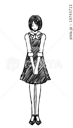 お辞儀をする女性 白黒 のイラスト素材 19743713 Pixta