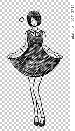 ポーズをとる女性 / 白黒 / ウインク ポーズをとる女性 / 白黒 / ウインク 19743715
