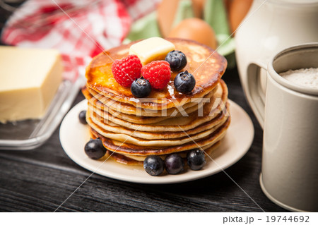 High pile of delicious pancakes 19744692