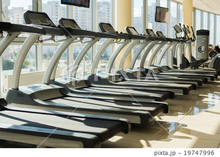 Treadmills in gym. Treadmills in gym. 19747996