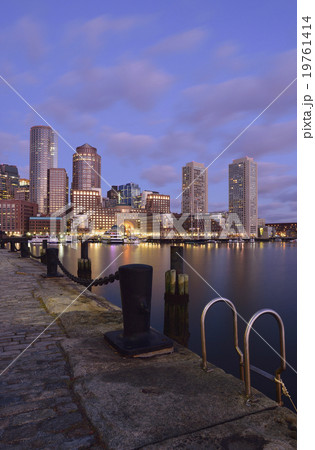 Waterfront reflected in Fort Point Channel at dawn 19761414