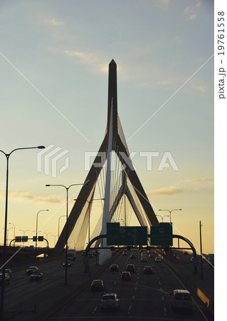 View of Leonard P Zakim Bunker Hill Bridge at sunset 19761558
