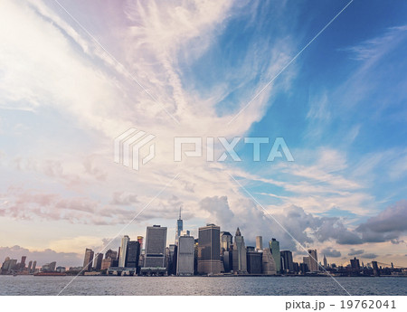 Financial district of lower Manhattan and Hudson River 19762041