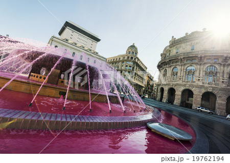 Pink Fountain in Piazza de Genoa on sunny day Pink Fountain in Piazza de Genoa on sunny day 19762194