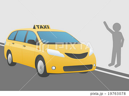 黄色いタクシーを呼ぶ人 イメージイラストのイラスト素材