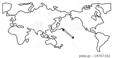 世界地図 一筆描き クレヨン イラストのイラスト素材