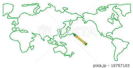 世界地図 一筆描き クレヨン イラストのイラスト素材