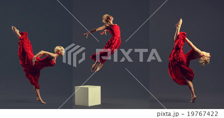 Gorgeous young ballet dancer wearing red dress 19767422