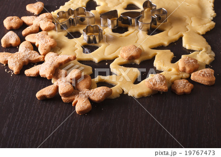 Cooking sweet biscuits in the shape of butterflies 19767473