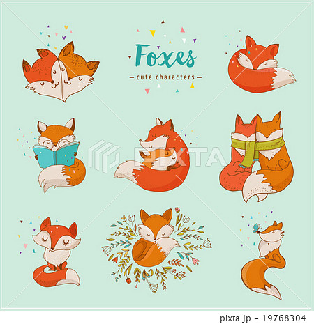 Fox characters, cute, lovely illustrations  19768304