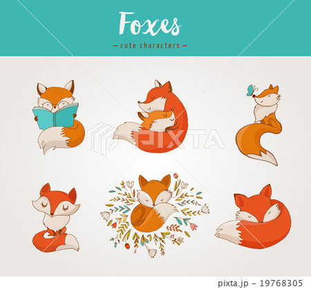 Fox characters, cute, lovely illustrations  19768305
