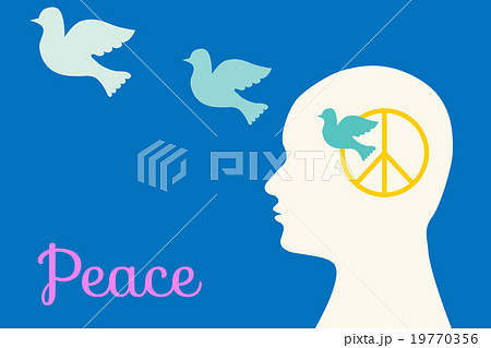 世界平和について考えて鳩が飛び立つ Thinking About World Peaceのイラスト素材