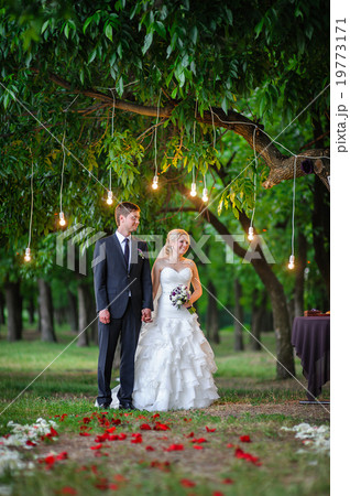 love the bride and groom at a wedding arch of light bulbs love the bride and groom at a wedding arch of light bulbs 19773171