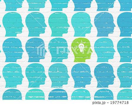 Finance concept: head with light bulb icon on wall Finance concept: head with light bulb icon on wall 19774718