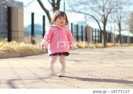 よちよち歩きをする赤ちゃん 1歳児 の写真素材