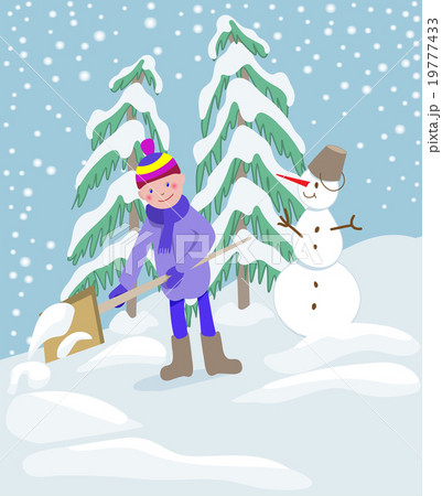 Little boy shoveling snow on home drive way Little boy shoveling snow on home drive way 19777433