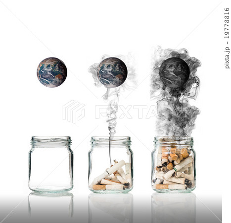 Cigarette butt in bottle with smoke Burning the world, world no Cigarette butt in bottle with smoke Burning the world, world no 19778816
