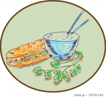 Banh Mi Sandwich and Rice Bowl Drawing 19781240