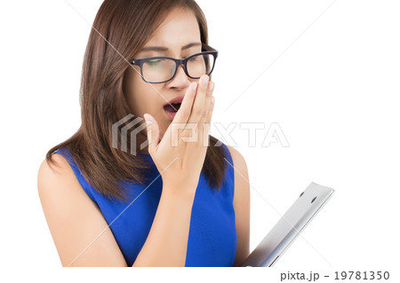 Beautiful office woman wants to sleep. Isolated on white 19781350