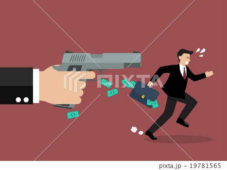 Businessman running away from a hand holding gun Businessman running away from a hand holding gun 19781565