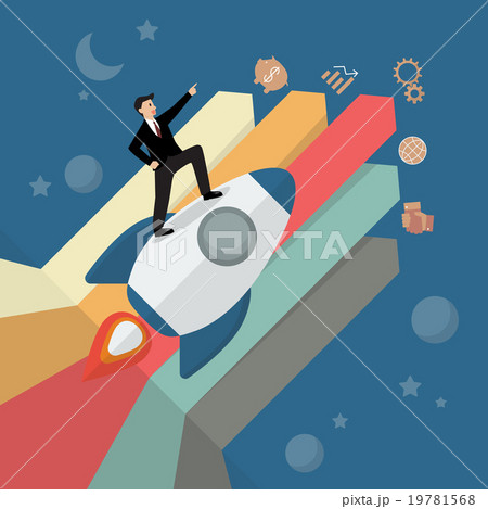 Businessman on a rocket with arrow bar chart Businessman on a rocket with arrow bar chart 19781568