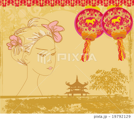 abstract Asian Landscape and beautiful geisha abstract Asian Landscape and beautiful geisha 19792129