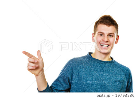 man showing copy space pointing with finger man showing copy space pointing with finger 19793536