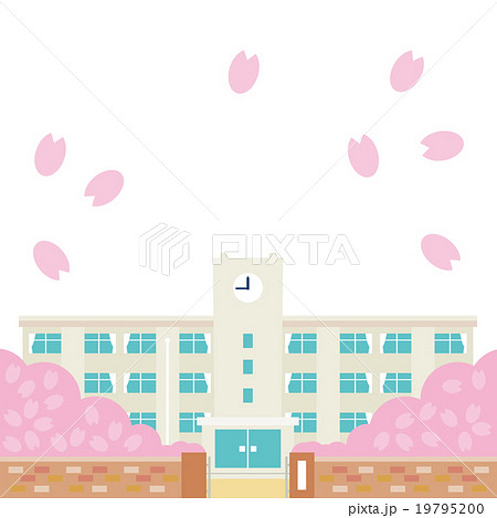 桜の舞う春の校舎バリエーションcのイラスト素材
