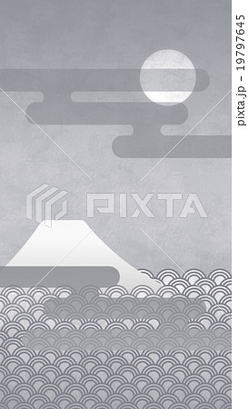 縦_富士山と月と雲（霞）_09 19797645