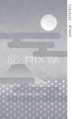 縦_富士山と月と雲（霞）_15 19797651