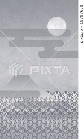 縦_富士山と月と雲（霞）_22 19797658