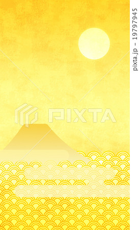 縦金_富士山黄_太陽_月_雲_07 縦金_富士山黄_太陽_月_雲_07 19797945