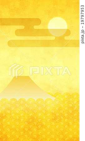 縦金_富士山黄_太陽_月_雲_15 19797953
