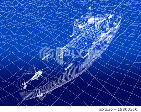 warship with helicopter 3d wire frame on water 19800550