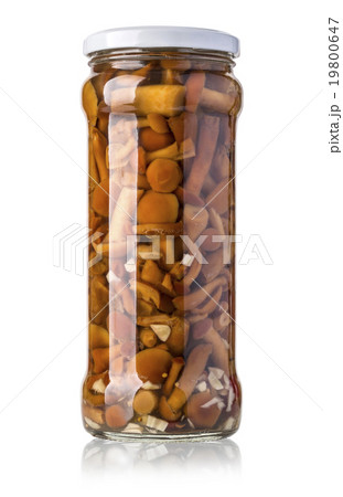 Glass jar of preserved mushrooms Glass jar of preserved mushrooms 19800647