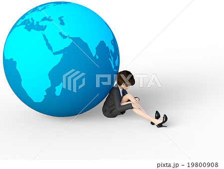 ビジネススーツの女性と地球 perming 3DCG イラスト素材 ビジネススーツの女性と地球 perming 3DCG イラスト素材 19800908